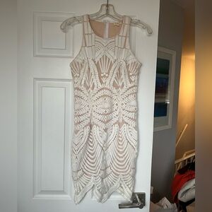 Tea & Cup White Nude Mesh Fitted Dress - Small